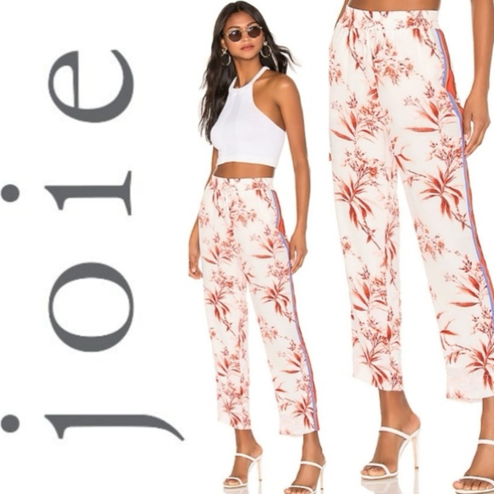 Joie Floral-Print Cropped Straight-Leg Pants. Size S